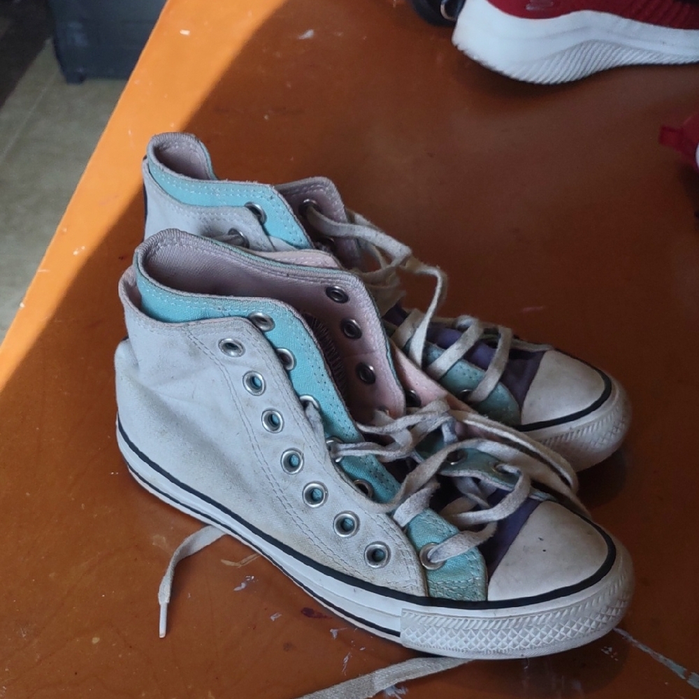 Converse Kids High-Top Sneakers in Pink, Mint, Purple & White